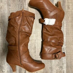 Brown Heeled Knee-High Boots